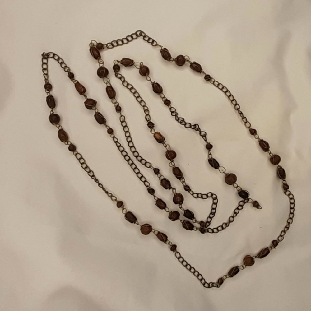 Vtg/Antique Hand-Made Wood Rosary Bead Extra Long Necklace